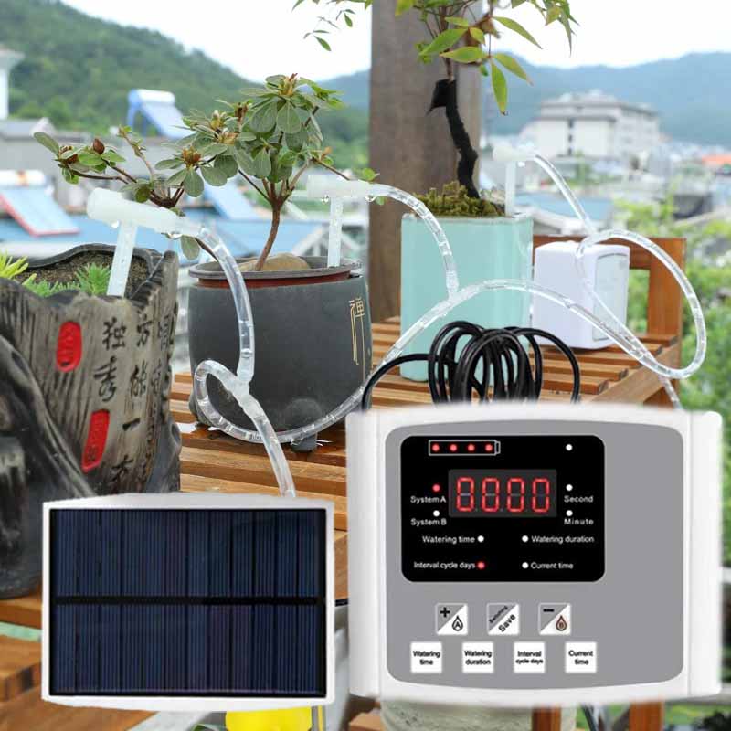 Smart Garden Project - Automatisches Tropfbewässerungsgerät mit Solarenergie, Doppelpumpe, verstellbares
