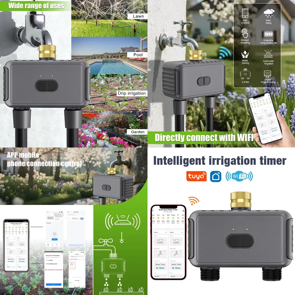 Smart Garden Hose Timer - WAP01 WLAN-App-gesteuerter Doppel-Schlauch-Bewässerungstimer, intelligenter Timer mit